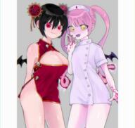 2girls black_hair chinese_clothes corona-chan ebola ebola-chan ebola_chan female hair_tie high_resolution multiple_females nurse original personification pink_hair red_eyes safe skirt tagme twintails // 2000x1900 // 1.9MB