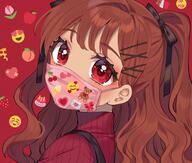 bangs blush brown_hair eyebrows_visible_through_hair face_mask hair_ornament hair_ribbon hairclip heart long_hair looking_at_viewer mask original original_character pixiv_1661253 pixiv_80825892 red_eyes ribbon sakula_yuki solo sweater twintails two_side_up 咲良ゆき_사쿠라_유키 絵文字マスク // 2048x1742 // 676.4KB