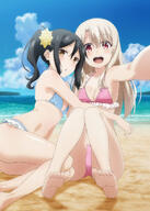 2_females alternate_costume art barefoot beach bikini black_hair blush breasts cleavage danbooru day eyebrows_visible_through_hair fate fatekaleid fatekaleid_liner_prisma_illya feet female flower hair_flower hair_ornament high_resolution hiroyama_hiroshi illyasviel_von_einzbern long_hair looking_at_viewer miyu_edelfelt multiple_females navel ocean official_art open_mouth red_eyes safe small_breasts soles stomach swimsuit toes white_hair yellow_eyes // 859x1208 // 156.6KB