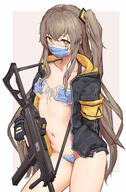 coronavirus_pandemic face_mask greentree mask_bikini mask_on_breasts mask_on_groin mouth_mask ump45_(girls_frontline) weapon // 3194x4849 // 1.0MB