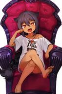 1_female >d arm_support armchair barefoot black_hair brown_skin chair crossed_legs d danbooru danbooru-safebooru dark_skin fangs feet female full_body gelbooru gem hair_flaps high_resolution jahy jahy_sama_wa_kujikenai jewelry konbu_wakame lolibooru.moe long_hair mature naked_shirt necklace off-shoulder open_mouth oversized_clothes pendant red_eyes safe safebooru sankaku_channel shirt short_sleeves simple_background sitting smile soles v-shaped_eyebrows very_long_hair white_background white_shirt // 865x1311 // 161.9KB