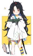 1_female asymmetrical_legwear bandaid bandaid_on_nose black_hair blush c-ms_(girls_frontline) cbj-ms closed_mouth cropped_legs dress female firearm fish girls_frontline gun holding_gun holding_object holding_weapon long_hair mole mole_under_eye polka_dot_legwear red_eyes sleeves_past_fingers weapon younger yuki_hotaru // 800x1342 // 420.8KB