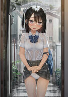 1_female bra_visible_through_clothes female kantoku panties skirt_lift white_underwear // 1482x2100 // 657.8KB