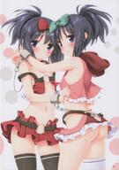 2_females areola_slip areolae ass asymmetrical_legwear black_hair black_legwear blue_eyes blush bow cuffs danbooru dual_persona female flat_chest from_behind gelbooru hair_bow hair_ornament hair_ribbon hair_tie high_resolution hip_vent hug kunihiro_hajime legwear looking_at_viewer looking_back mature multiple_females navel no_panties open_mouth peco peko ponytail questionable revealing_clothes ribbon saki sankaku_channel scan shiny shiny_hair short_hair single_thigh-high skirt standing star tagme thigh-highs thighs tied_hair white_legwear yande.re zettai_ryouiki // 1500x2128 // 3.9MB