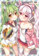 2girls 3 ahoge akashi_(azur_lane) animal_ears azur_lane bangs bare_shoulders bell black_sailor_collar blush bow breasts bunny_ears camisole cat_ears cleavage collarbone commentary_request dress ears eyebrows_visible_through_hair female green_hair hair_between_eyes hair_ornament hair_tie hairband high_resolution jacket jingle_bell knee_highs kneesocks laffey_(azur_lane) long_hair long_sleeves looking_at_viewer mature multiple_females off-shoulder open_clothes open_jacket parted_lips pink_jacket pleated_skirt point_of_view red_bow red_eyes red_hairband red_skirt safe sailor_collar sailor_dress school_uniform silver_hair skirt sleeves_past_fingers sleeves_past_wrists small_breasts strap_slip suzune_rena suzunone_rena suzunonerena thighhighs tied_hair twintails uniform very_long_hair white_camisole white_dress white_legwear wide_sleeves yande.re yellow_eyes うさねこコンビ ラフィー 明石 鈴音れな 銀髪ツインテール // 1290x1821 // 2.6MB