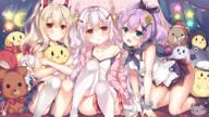 169_aspect_ratio 3girls < >_< ahoge all_fours animal_ears anthropomorphism aqua_eyes asymmetrical_legwear ayanami_(azur_lane) azur_lane bangle bangs bare_arms bare_shoulders bed_sheet between_legs black_legwear blonde_hair blue_sailor_collar blue_skirt blush blush_stickers bow bracelet braid breasts bunny_ears camisole character_doll chestnut_mouth chibi cleavage closed_mouth collarbone crescent crown curtains d ears eyebrows_visible_through_hair fake_animal_ears fangs feet_out_of_frame female girl_sandwich gloves glowing green_eyes hair_ornament hairband hairclip halftone halftone_background hat head_tilt high_resolution hood hug jacket javelin_(azur_lane) jewelry knee_highs laffey_(azur_lane) legwear long_hair long_sleeves manjuu_(azur_lane) mature microskirt miniskirt multiple_females o object_hug off-shoulder open_clothes open_jacket open_mouth orange_eyes paws pink_hair pink_jacket plaid plaid_skirt pleated_skirt ponytail purple_hair red_bow red_eyes red_hairband red_skirt safe sailor_collar sandwiched school_uniform schoolgirl_uniform scythe serafuku shiny shiny_hair shirt sidelocks single_braid single_glove single_thighhigh sitting skirt sleeveless sleeveless_shirt sleeves_past_wrists small_breasts smile star strap_slip string_of_flags stuffed_animal stuffed_chicken stuffed_mouse stuffed_shark stuffed_toy suzune_rena suzunone_rena suzunonerena tareme teddy_bear thighhighs thighs tied_hair twintails uniform universal_bullin_(azur_lane) wallpaper white_gloves white_hair white_hat white_headwear white_legwear white_shirt wristwear x_hair_ornament x_x yande.re zettai_ryouiki アズールレーン陣営 ラフィー 初期艦(アズールレーン) 指揮官、どの子にするの？ 鈴音れな // 2100x1181 // 3.2MB