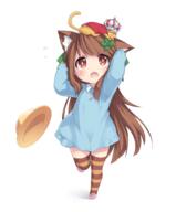 1_female animal_ear_fluff brown_eyes brown_hair cat cat_ears child female hat high_resolution loli lolibooru.moe long_hair original safe simple_background tamase_tama virtual_youtuber white_background yellow_headwear // 1243x1500 // 629.9KB