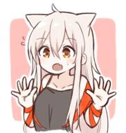 1_female 1girl animal_ears bangs bare_shoulders black_shirt breasts chiya chiya_(urara_meirochou) collarbone dog_ears ears eyebrows_visible_through_hair fang fangs female flying_sweatdrops hair_between_eyes long_hair looking_at_viewer mature o open_mouth orange_eyes outline pink_background point_of_view red_ribbon ribbon safe shirt simple_background sleeveless sleeveless_shirt small_breasts solo tank_top upper_body urara_meirocho urara_meirochou white_hair white_outline yaplus // 720x760 // 401.3KB