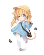 1_female animal_ear_fluff animal_ears bag blonde_hair blue_dress cat_ears crown dress ears female footwear hat headwear high_resolution kindergarten_uniform loli lolibooru.moe long_hair one_eye_closed original pink_footwear ribbon running safe school_hat shoes simple_background solo tamase_tama thigh-highs twintails white_background white_legwear yellow_headwear // 1200x1500 // 625.7KB