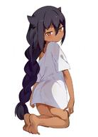 1_female aconbwakame art ass bangs bare_legs barefoot black_hair braid commentary danbooru dark-skinned_female dark_skin explicit feet female from_behind gelbooru hair_between_eyes hair_flaps hair_tie high_resolution jahy jahy_sama_wa_kujikenai kneeling konbu_wakame legs long_hair looking_at_viewer looking_back off-shoulder official_art point_of_view pout pouting red_eyes safe sankaku_channel shirt short_sleeves simple_background single_braid soles solo tied_hair twitter very_long_hair white_background white_shirt // 1195x1666 // 119.2KB