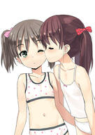 2girls bare_shoulders blush bow bra brown_hair camisole cheek_kiss child closed_eyes collarbone commentary_request contentious_content female female_focus focus_on_female_character garrison_cap green_eyes hair_bow hair_ornament jiji jiji_aardvark jijis-waifus kiss lesbian loli lolibooru.moe mature multiple_females navel one_eye_closed original panties polka_dot polka_dot_bra polka_dot_panties questionable safe sankaku_channel shirt simple_background tank_top tied_hair training_bra twintails underwear underwear_only white_background white_panties white_shirt white_tank_top white_underwear young yuri // 688x971 // 129.5KB