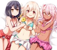 10s 3girls archway_of_venus ass_visible_through_thighs asymmetrical_hair atfbooru.ninja baram bed bikini black_hair blonde_hair blush breasts brown_eyes brown_skin chloe_von_einzbern clip_studio_paint closed_mouth collarbone dark-skinned_female dark_skin fate fatekaleid fatekaleid_liner_prisma_illya female flower front-tie_top gelbooru girl_sandwich green_bikini groin group hair_between_eyes hair_bobbles hair_ornament hair_tie hand_holding hand_on_another's_shoulder high_resolution illyasviel_von_einzbern interlocked_fingers lolibooru.moe long_hair looking_at_viewer lying mature miyu_edelfelt multiple_females navel on_back on_side orange_eyes parted_lips pink_bikini pink_eyes pink_hair pixiv_217306 pixiv_57994573 point_of_view ponytail red_eyes safe sandwiched sarong short_hair side_ponytail silver_hair small_breasts smile swimsuit thighs tied_hair white_bikini white_swimsuit yellow_eyes young ばらむ プリズマ☆イリヤ1000users入り プリズマ☆イリヤ500users入り 桃園の誓い 義姉妹 誕生日絵 誕生日！ // 1400x1212 // 1.9MB