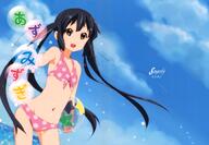 bikini black_hair errant k-on! nakano_azusa sky swimsuit tied_hair twintails water // 2016x1400 // 1.7MB