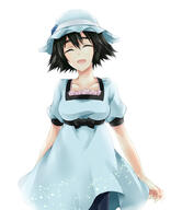 1_female black_hair black_pants blue_bow blue_dress blue_hat blue_headwear bow breasts closed_eyes collarbone d danbooru dress female gelbooru hair_between_eyes hat hat_bow hat_ribbon kagaku_adv kubyou_azami legwear mature medium_breasts open_mouth pants pants_under_dress rei_no_himo ribbon safe safebooru shiina_mayuri short_dress short_hair short_sleeves simple_background smile solo standing steins;gate sundress white_background white_ribbon // 800x982 // 114.0KB