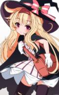 1_female bag bandaid bandaid_on_leg bangs black_cape black_headwear black_legwear blonde_hair blush bow cape closed_mouth cowboy_shot dated dress eyebrows_visible_through_hair female gloves hairband hat hat_bow headwear high_resolution little_witch_nobeta lolibooru.moe long_hair looking_at_viewer nobeta pink_eyes safe sidelocks sleeveless solo thigh-highs white_gloves witch_hat yamaguchi_yuu zettai_ryouiki // 800x1280 // 1.1MB