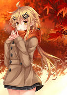 1_female ahoge antenna_hair autumn autumn_leaves bangs black_ribbon black_skirt blonde_hair blurry blurry_background blush brown_coat coat depth_of_field explicit female fingers_together hair_between_eyes hair_ornament hair_ribbon hairclip high_resolution jitome komori_kuduyu komori_kuzuyu long_hair long_sleeves looking_at_viewer low_twintails miniskirt nao_(kuzuya) nao_(kuzuyu) o open_mouth orange_scarf original original_character pleated_skirt point_of_view poster_girl ribbon safe scarf shiny shiny_hair sidelocks skirt sleeves_past_wrists solo tied_hair twintails x_hair_ornament yellow_eyes ナオ ナオ(小森くづゆ) マフラー 小森くづゆ 秋色 紅葉 // 1203x1700 // 1.6MB