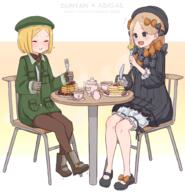 2girls abigail_williams_(fategrand_order) arthropod bangs beret black_bow black_dress black_footwear black_headwear blonde_hair blue_eyes blush boots bow brown_gloves brown_legwear bug butterfly chair character_name closed_eyes closed_mouth collared_jacket commentary_request cup d dress eating fate fategrand_order female food footwear fork gloves green_headwear green_jacket hair_bow hat headwear holding holding_fork holding_knife insect jacket knife kopaka_(karda_nui) lolibooru.moe long_hair long_sleeves mary_janes multiple_females on_chair open_mouth orange_bow pancake pantyhose parted_bangs paul_bunyan_(fategrand_order) plate polka_dot polka_dot_bow safe shoes sitting smile stack_of_pancakes t table teacup teapot user_njce3454 very_long_hair 「蜂蜜色のパンケーキ同盟よ！」 こぱか ポール・バニヤン(fate) // 913x949 // 706.4KB