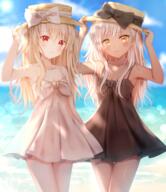2 2girls 3 arm_up armpits arms_up bangs bare_arms bare_shoulders black_bow black_dress blurry blurry_background blush bow brown_eyes brown_hair brown_headwear brown_skin chloe_von_einzbern cleavage closed_mouth collarbone dark_skin day depth_of_field dress eyebrows_visible_through_hair fate fategrand_order fatekaleid fatekaleid_liner_prisma_illya fatestay_night female general hair_between_eyes hand_on_headwear hat hat_bow headwear horizon illyasviel_von_einzbern light_brown_hair lolibooru.moe long_hair looking_at_viewer multiple_females nasii no_bra ocean one_arm_up outside pleated_dress point_of_view red_eyes safe sankaku_channel shirt silver_hair sleeveless sleeveless_dress summer_dress sundress user_xtsy2537 very_long_hair water white_bow white_dress yande.re 無題 // 1212x1403 // 2.4MB