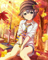 10s 1_female art artist_request autumn autumn_leaves black_eyes black_hair bracelet creator explicit female hat idolmaster jewelry leaf legwear maple_leaf necktie official_art otokura_yuuki park safe shirt short_hair shorts smile solo striped striped_necktie striped_neckwear striped_shirt the__cinderella_girls tree // 640x800 // 99.7KB