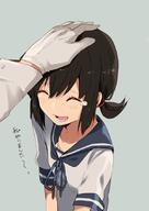 10s 1_female 1girl admiral_(kantai_collection) black_hair commentary_request female fubuki_(kantai_collection) gloves hair_tie happy_tears headpat kantai_collection kotatsu_neneko long_hair patting_head petting ponytail safe sailor_uniform school_uniform schoolgirl_uniform serafuku simple_background smile tears tied_hair translated uniform // 600x844 // 83.8KB