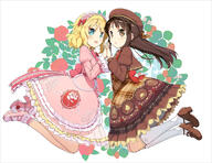 2girls blonde_hair blue_eyes brown_dress brown_eyes brown_footwear brown_hair brown_jacket commentary_request cropped_jacket dress explicit female flower footwear from_side hairband hand_holding hat headwear heels high_heels holding_hands idolmaster idolmaster_cinderella_girls idolmaster_cinderella_girls_starlight_stage jacket knee_highs kneehighs legs_up lolibooru.moe lolita_fashion lolita_hairband long_hair multiple_females multiple_girls open_mouth pink_dress pink_footwear rose safe sakurai_momoka shoes short_hair smile socks tachibana_arisu the__cinderella_girls tsubure_manjuu white_legwear // 1150x885 // 939.0KB