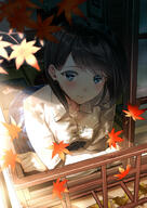 1_female autumn autumn_leaves black_hair blue_eyes blush closed_mouth commentary danbooru explicit female gelbooru kinugasa_yuuichi light_smile long_sleeves looking_at_viewer medium_hair original pleated_skirt point_of_view safe safebooru skirt smile solo // 706x1000 // 385.0KB