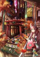 2girls animal_ears animal_tail autumn autumn_leaves bell blue_hair cat cat_ears cat_tail commentary_request ears explicit facial_mark feline female green_eyes high_resolution japanese_clothes japanese_flag kimono leaf leaning_against_railing legwear long_hair looking_at_viewer mammal multiple_females nanaponi ogami original painting_(object) pink_hair point_of_view railing red_shorts shorts shrine solo_focus tail tail_bell text_focus translation_request // 1447x2047 // 1.1MB