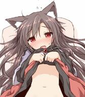1_female 1girl animal_ears blush brown_hair clothes_lift commentary_request danbooru dress dress_lift ears explicit fangs female female_focus female_only flat_chest flying_sweatdrops gelbooru imaizumi_kagerou lifted_by_self loli lolibooru.moe long_hair long_sleeves looking_at_viewer natsu_no_koucha navel open_mouth point_of_view questionable red_eyes safe sankaku_channel simple_background sketch solo solo_female touhou white_background wolf_ears young // 700x800 // 114.7KB