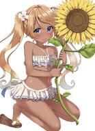 10s 1_female bandeau bangs bare_arms bare_shoulders bikini bikini_skirt blonde_hair blue_bikini blue_eyes blush bow bow_bikini closed_mouth collarbone commentary_request curly_hair dark_skin explicit eyelashes feet female flip-flops flower footwear frilled_bikini frills full_body granblue_fantasy hair_flower hair_ornament halter_top halterneck high_resolution holding holding_flower io_euclase kneeling laqule long_hair looking_at_viewer midriff nape navel pixiv_54240058 point_of_view rudowa safe sandals shiny shiny_skin shoe_dangle shoe_flower shoes simple_background smile solo stomach string_bikini striped striped_bikini striped_swimsuit sunflower swept_bangs swimsuit tied_hair toes twintails very_long_hair wedge_heels white_background white_bikini white_flower white_swimsuit yellow_flower るどわ イオ イオちゃん イオ・ユークレース // 869x1200 // 743.2KB