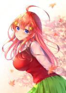 1_female 5-toubun_no_hanayome arms_behind_back autumn autumn_leaves blue_eyes blush breasts closed_mouth female go-toubun_no_hanayome green_skirt hair_between_eyes hair_ornament high_resolution large_breasts leaf long_hair looking_at_viewer maple_leaf mizuka_nayuki mizukanayuki nakano_itsuki outside point_of_view red_sweater safe seifuku skirt smile solo standing star star_(symbol) star_hair_ornament sweater sweater_vest user_fdgu5325 yande.re 上杉君… 中野五月 五等分の花嫁 五等分の花嫁1000users入り 瑞佳_なゆき 紅葉 // 1447x2047 // 2.5MB