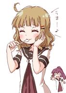 2girls ahoge bangs blonde_hair blush breasts closed_eyes dress eyebrows_visible_through_hair female gelbooru hair_ornament hair_tie hairclip high_resolution highres long_hair multiple_females multiple_girls nanamori_school_uniform oomuro_sakurako open_mouth outstretched_arm outstretched_hand ponytail purple_hair safe sailor_uniform school_uniform schoolgirl_uniform serafuku signature simple_background sketch small_breasts smile spoon spoon_in_mouth sugiura_ayano tasting tears tied_hair uniform usagi_koushaku white_background yuru_yuri // 1049x1474 // 165.5KB