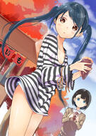 2_females absurd_resolution aqua_eyes autumn bangs black_hair blue_sky blurry bob_cut brown_eyes byte_(allbyte) cleavage cloud day deatennsi depth_of_field dress dutch_angle explicit female flat_chest food food_on_face food_stand gelbooru hair_ornament hairclip high_resolution holding long_hair long_sleeves looking_at_viewer multiple_females no_pants original outside petticoat pixiv_52948481 point_of_view ribbon safe school_uniform shiny shiny_skin shirt shizuka_(deatennsi) short_hair sky striped striped_shirt sweater sweet_potato swept_bangs t tied_hair twintails uniform vegetable wing_collar yande.re 最近の小学生はエロい_２ // 1756x2479 // 2.3MB