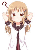1_female 1girl blonde_hair brown_eyes commentary_request confused female flat_chest hair_ornament hairclip high_resolution highres long_hair looking_at_viewer nanamori_school_uniform oomuro_sakurako open_mouth parted_lips point_of_view question_mark safe sailor_uniform school_uniform schoolgirl_uniform serafuku simple_background solo uniform usagi_koushaku yuru_yuri // 1022x1436 // 567.8KB