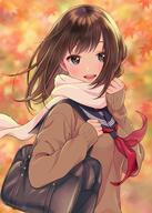 1_female absurd_resolution autumn autumn_leaves bag black_eyes brown_eyes brown_hair canvas_(morikura_en) female hair_in_face hair_over_face high_resolution long_hair long_sleeves looking_at_viewer open_mouth original point_of_view safe scarf school_uniform schoolgirl_uniform seifuku serafuku shoulder_bag sleeves_past_wrists smile solo sweater teeth uniform upper_body very_high_resolution wind // 2591x3624 // 734.0KB