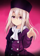 1_female bangs breasts closed_mouth eyelashes fate fatekaleid fatestay_night female general hair_between_eyes hat headwear high_resolution illyasviel_von_einzbern jacket lolibooru.moe long_hair long_sleeves looking_at_viewer pink_background point_of_view pointing purple_headwear purple_jacket questionable red_eyes safe sankaku_channel scarf sen sen_(astronomy) senkousya small_breasts white_hair white_neckwear white_scarf イリヤ // 1000x1412 // 625.9KB