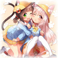 2_females animal_ears animal_tail arm_hug azur_lane bangs bell blunt_bangs blush bow brown_hair cat cat_ears cat_tail cheek_to_cheek chestnut_mouth clip_studio_paint cuddling domestic_cat ears ears_through_headwear eyebrows_visible_through_hair felid feline felis female femalefemale galion green_eyes hair_bow hat headgear headwear high_resolution humanoid jingle_bell kindergarten kindergarten_uniform kisaragi_(azur_lane) kneeling kokka_han kokkahan lesbian lolibooru.moe long_hair long_sleeves looking_at_viewer mammal mary_janes multiple_females mutsuki_(azur_lane) one_eye_closed open_mouth panties paw_print pink_hair pixiv_123464 pixiv_66013414 pleated_skirt point_of_view red_eyes ribbon ribbons safe school_hat sitting skirt smile tagme tail tail_bell tail_ribbon thighhighs tied_hair twintails underwear uniform white_legwear white_panties young ようじょ 国家飯 好き艦 睦月型(アズールレーン) // 1800x1800 // 381.3KB