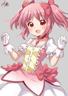 1_female 1girl bangs blush bubble_skirt choker commentary_request dress explicit eyebrows_visible_through_hair female gloves grey_background hair_ornament hair_ribbon high_resolution kaname_madoka looking_at_viewer magical_girl mahou_shoujo_madoka_magica open_mouth pink_eyes pink_hair point_of_view red_ribbon ribbon safe short_sleeves short_twintails signature simple_background skirt solo soul_gem tied_hair twintails usagi_koushaku white_gloves // 1049x1474 // 206.7KB