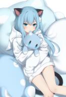 1_female 1girl amamachiro amashiro_natsuki animal_ears animal_hood animal_tail bangs blue_eyes blue_hair blush cat_ears cat_girl cat_hood cat_tail catgirl catperson character_name closed_mouth commentary ears eyebrows_visible_through_hair fake_animal_ears feet_out_of_frame female general hair_between_eyes high_resolution highres hood hood_down hoodie long_hair long_sleeves looking_at_viewer lying nekoha_shizuku nekomimi object_hug on_back original original_character questionable romaji_commentary safe sankaku_channel shizuku_kawaii_♡ sleeves_past_fingers sleeves_past_wrists solo stuffed_animal stuffed_cat stuffed_toy tagme tail white_hoodie yande.re ぬいぐるみ へんにゃの パーカー 猫羽雫 猫耳パーカー 甘城なつき // 1500x2198 // 1.7MB