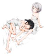 10s 2girls arm_support atfbooru.ninja bad_id bad_twitter_id bare_legs bare_shoulders barefoot black_hair blush closed_eyes dress explicit feet female from_above garrison_cap green_eyes grey_hair hair_ornament hair_tie hairclip inactive_account kokekokko_coma kuraue_hinata lap_pillow legs loli long_hair looking_at_viewer looking_up lying lying_on_lap lying_on_person multiple_females multiple_girls on_side one_eye_closed open_mouth point_of_view safe short_hair sitting slim_legs smile tied_hair twintails white_dress yama_no_susume young yukimura_aoi // 803x1000 // 385.3KB