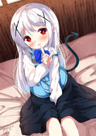 1_female bangs bed between_legs black_skirt blue_vest blurry blurry_background blush chinomaron commentary_request covering covering_crotch danbooru dark_persona demon_tail depth_of_field dutch_angle explicit eyebrows_visible_through_hair fangs female gelbooru gochiusa_500_users_bookmark gochuumon_wa_usagi_desu_ka? hair_ornament hand_between_legs heart heart-shaped_pupils high_resolution index_finger_raised inside kafuu_chino long_hair long_sleeves mochacino on_bed parted_lips puffy_long_sleeves puffy_sleeves rabbit_house_uniform raised_tail red_eyes safe safebooru shirt signature sitting sitting_on_bed skirt smile solo symbol-shaped_pupils tail tail_raised twitter_username uniform very_long_hair vest waitress white_hair white_shirt x_hair_ornament エボルグリム グリムチノ グリムチノちゃん チノ チノマロン チノマロン@1日目aｰ40a 金尾哲夫 // 1061x1500 // 860.1KB