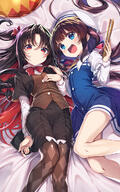 2girls ahoge argyle argyle_legwear bangs beret black_hair blue_dress blue_eyes blush bow brown_hair brown_legwear brown_vest contentious_content d dress eyebrows_visible_through_hair fan female folding_fan gradient_hair gurasion gurasion_(gurasion) hair_bow hair_ornament hat high_resolution hinatsuru_ai loli long_hair long_sleeves looking_at_viewer low_twintails lying multicolored_hair multiple_females on_back one_side_up open_mouth pantyhose point_of_view puffy_short_sleeves puffy_sleeves questionable red_bow red_eyes red_hair red_neckwear ribbon ryuuou_no_oshigoto! sankaku_channel school_uniform shirt short_over_long_sleeves short_sleeves smile tied_hair twintails uniform very_long_hair vest white_headwear white_shirt wあいちゃん yashajin_ai yellow_neckwear yellow_ribbon young ぐらしおん 夜叉神天衣 柄タイツ 雛鶴あい // 750x1200 // 946.2KB