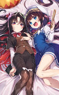 2_females ahoge argyle argyle_legwear bangs beret black_hair blue_dress blue_eyes blush bow brown_hair brown_legwear brown_vest contentious_content d dress eyebrows_visible_through_hair fan female folding_fan gradient_hair gurasion gurasion_(gurasion) hair_bow hair_ornament hat high_resolution hinatsuru_ai loli long_hair long_sleeves looking_at_viewer low_twintails lying multicolored_hair multiple_females on_back one_side_up open_mouth pantyhose point_of_view puffy_short_sleeves puffy_sleeves questionable red_bow red_eyes red_hair red_neckwear ribbon ryuuou_no_oshigoto! sankaku_channel school_uniform shirt short_over_long_sleeves short_sleeves smile tied_hair twintails uniform very_long_hair vest white_headwear white_shirt wあいちゃん yashajin_ai yellow_neckwear yellow_ribbon young ぐらしおん 夜叉神天衣 柄タイツ 雛鶴あい // 750x1200 // 946.2KB