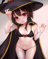 1_female alternate_costume bandage bandaged_arm bandaged_leg bandages bikini black_bikini black_cape black_headwear black_swimsuit blush breasts brown_hair cape collarbone commentary female flat_chest general hair_between_eyes hat headwear high_resolution hips kono_subarashii_sekai_ni_shukufuku_wo! loli_face lolibooru.moe looking_at_viewer medium_hair megumin navel ompf open_mouth pixiv_12134847 pixiv_82065712 pixiv_id_12134847 point_of_view questionable red_eyes safe short_hair_with_long_locks small_breasts solo swimsuit witch_hat zrada6 めぐみん // 1073x1300 // 1.1MB