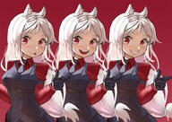 3_girls 3girls animal_ears arm_garter black_gloves black_neckwear black_suit black_vest blush breasts canine cerberus_(helltaker) collared_shirt d demon demon_girl dog dog_ears dog_girl ears fangs female formal general girl gloves grin helltaker long_hair looking_at_viewer low-tied_long_hair low_ponytail mammal matching_outfit medium_breasts mg42cat-k1ng multiple_females multiple_girls necktie neckwear open_mouth photoshop_(medium) point_of_view red_background red_eyes red_shirt safe shirt siblings silver_hair simple_background sisters smile standing suit tied_hair tongue tongue_out triplets upper_body very_long_hair vest waistcoat white_hair // 1500x1061 // 931.1KB