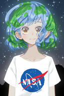 3 blue_hair brown_eyes earth-chan girl green_hair looking_at_viewer nasa nyanafk original short_hair signed single sparkle star_(stars) t-shirt tall_image two-tone_hair upper_body // 800x1200 // 226.3KB