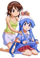 2girls atfbooru.ninja blue_eyes blue_hair brown_eyes brown_hair camera female footwear high_resolution ika_musume kneeling loli multiple_females nagatsuki_sanae questionable shinryaku!_ika_musume socks tentacle_hair tentacles torasen_(artist) transparent_background vector_trace young // 915x1333 // 469.6KB