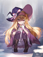 1 1_female bandaid bangs bent_knee_(knees) black_legwear blonde_hair bloomers boots bow brooch cape cross-laced_footwear eyebrows_visible_through_hair female footwear frills fringe full_body fuyouchu girl gloves hair_between_eyes hairband hand_on_knee hat hat_bow hat_ribbon headwear jewelry knee_boots lace-up_boots lacing light_erotic little_witch_nobeta littlewitchnobeta lolibooru.moe long_hair looking_at_viewer mantle nobeta pixiv_657813 pixiv_82782801 purple_cape red_eyes safe shaded_face silver_hair single sleeveless smile solo squat squatting tall_image thighhighs very_long_hair white_bloomers white_gloves wide_sleeves witch witch_hat チュ～ ドロチラ ノベタちゃん メスガキ リトルウィッチノベタ // 800x1067 // 135.4KB