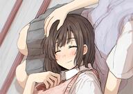 2girls absurd_resolution absurdres betock blurry blush bow bowtie brown_hair closed_eyes commentary_request depth_of_field eyebrows_visible_through_hair female general headpat high_resolution highres hizamakura lap_pillow medium_hair multiple_females multiple_girls original petting pleated_skirt safe sankaku_channel school_uniform schoolgirl_uniform serafuku skirt smile uniform useless_tags very_high_resolution yuri // 4096x2891 // 3.8MB