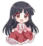 1_female 1girl absurdres bangs black_hair blunt_bangs blush bow bowtie brown_eyes chibi collared_shirt eyebrows_visible_through_hair female highres hime_cut houraisan_kaguya long_skirt long_sleeves open_mouth pink_shirt red_skirt shirt skirt solo teeth touhou upper_teeth usagi_koushaku white_background white_bow white_neckwear wide_sleeves // 2427x2576 // 1.3MB