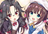 10s 2girls ahoge black_hair black_jacket blue_dress blue_eyes brown_hair d dress explicit fang fangs female hair_tie hat headwear hinatsuru_ai jacket lolibooru.moe long_hair multiple_females multiple_girls o open_mouth red_eyes ryuuou_no_oshigoto! safe sasorigatame shirt smile tied_hair twintails twitter upper_body white_shirt yashajin_ai “まったく…小学生は最高だぜ！” // 822x580 // 114.0KB